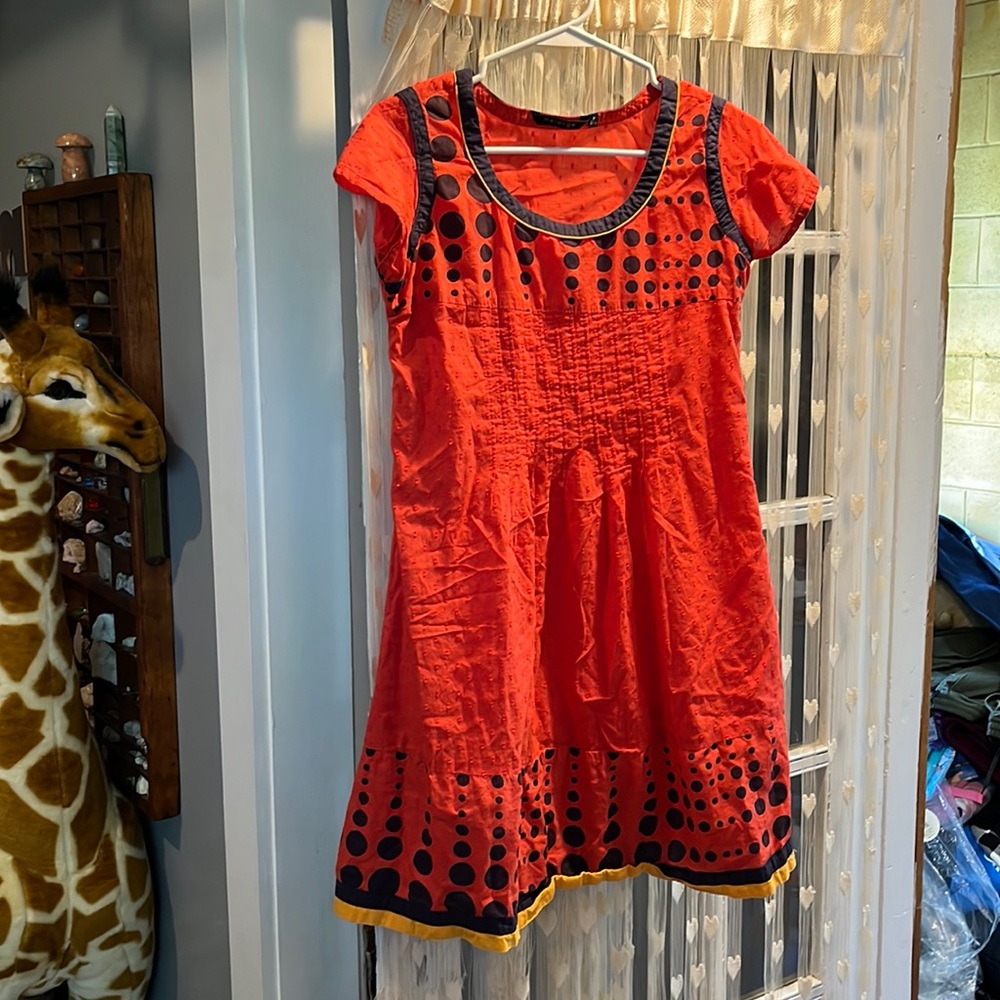 Melange orange polka dot dress